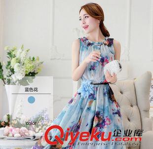 無袖連衣裙 2015夏裝新款女裝韓版修身雪紡波西米亞百褶裙長裙沙灘裙原始圖片3