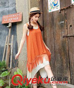 無袖連衣裙 2015夏季新款女裝長裙柔軟棉麻連衣裙寬松大碼假兩件套亞麻裙子原始圖片2
