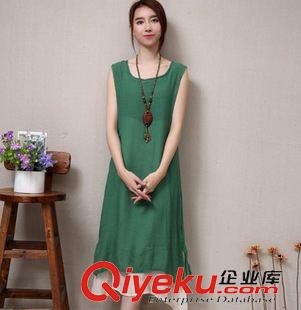 無(wú)袖連衣裙 2015文藝風(fēng)大碼女裝棉麻連衣裙女休閑小清新無(wú)袖背心裙子