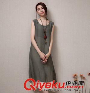 無(wú)袖連衣裙 2015柔觸感文藝調(diào)復(fù)古拼接純棉麻連衣裙中長(zhǎng)款雙層撞色連衣裙原始圖片2