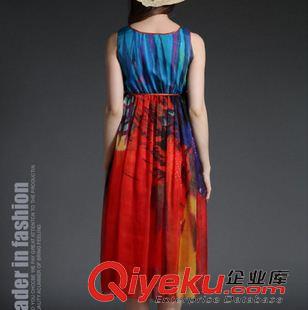 無袖連衣裙 2015夏季gd歐美dp桑蠶絲長裙波西米亞沙灘裙真絲連衣裙原始圖片3