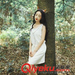 無袖連衣裙 2015夏季新款連衣裙棉麻無袖森女系繡花文藝連衣裙原始圖片2