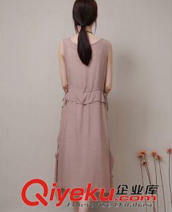無(wú)袖連衣裙 2015 棉麻背心連衣裙文藝復(fù)古小清新寬松長(zhǎng)裙女百褶系帶裙原始圖片3