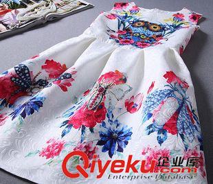 無袖連衣裙 2015（實拍）復古風印花貓頭鷹無袖背心連衣裙 打底蓬蓬公主裙原始圖片3