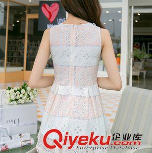 無袖連衣裙 韓版蕾絲無袖連衣裙2014夏季新款甜美條紋淑女歐根紗原始圖片3