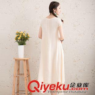 短袖長裙 2015夏裝新款女裝復古文藝范水墨印花民族風棉麻連衣裙長裙子原始圖片2