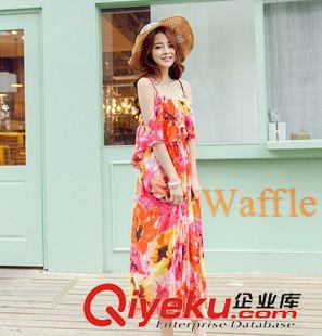 短袖長裙 2015夏裝新款女裝復古文藝范水墨印花民族風棉麻連衣裙長裙子