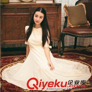 短袖長裙 6102#2015新春新款 純潔 細膩 溫婉 復古 雪紡 顯瘦 連衣裙 長裙