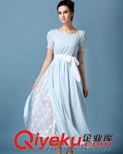 短袖長(zhǎng)裙 2014年夏季新款圓領(lǐng)顯瘦青花瓷中國(guó)風(fēng)大擺長(zhǎng)款雪紡連衣裙