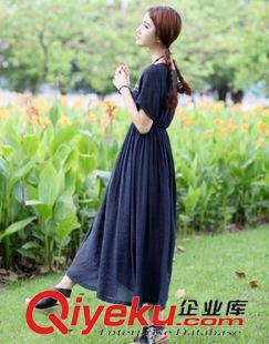 短袖長(zhǎng)裙 2015年夏文藝民族風(fēng)女裝新款 繡花顯瘦竹節(jié)輕薄棉麻連衣裙原始圖片3