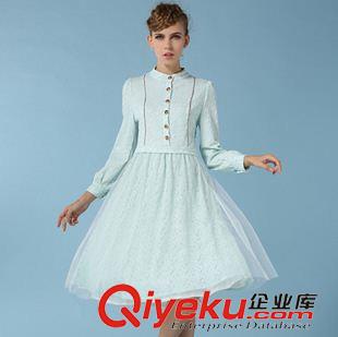 長袖長裙 細(xì)節(jié)實拍 2015 歐美時尚dp復(fù)古青花瓷雪紡印花連衣裙6224