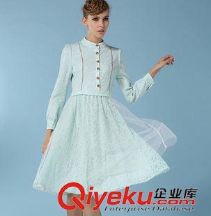 長袖長裙 秋冬新款 公主裙 中長款 蕾絲網(wǎng)紗 單排扣淑女裙 長袖原始圖片2