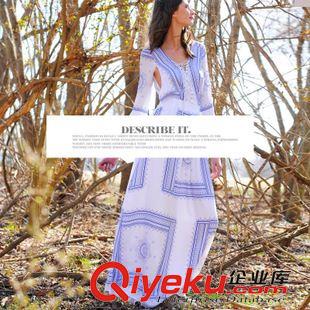 長袖長裙 細(xì)節(jié)實拍 2015 歐美時尚dp復(fù)古青花瓷雪紡印花連衣裙6224原始圖片2