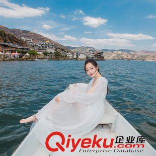 長袖長裙 2015新款超仙度假白色長款文藝女神優(yōu)雅仿真絲兩件套連衣裙原始圖片2