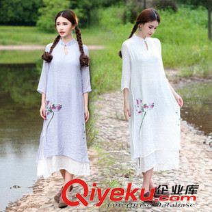 長(zhǎng)袖長(zhǎng)裙 實(shí)拍新款2015連衣裙仙女范清新文藝復(fù)古中式連衣裙設(shè)計(jì)師原創(chuàng)原始圖片2