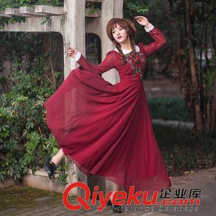 長袖長裙 2015夏季新款 韓版修身波西米亞度假沙灘襯衣長裙 開叉連衣