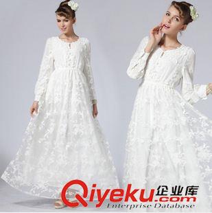 長袖長裙 2015優(yōu)雅浪漫重手工情結真絲毛線鉤花刺繡蕾絲長裙 原版三層紗原始圖片3