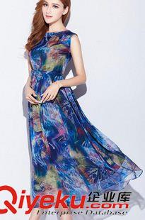 無(wú)袖長(zhǎng)裙 實(shí)拍2015新款無(wú)袖真絲連衣裙夏季波西米亞修身飄逸印花大擺長(zhǎng)裙原始圖片3