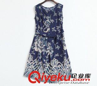 無(wú)袖長(zhǎng)裙 2015【范冰冰張馨予同色系】棉麻印花寬松系帶修身連衣裙女 祥云原始圖片2