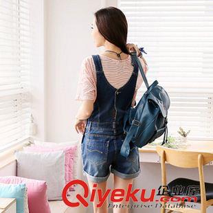 牛仔短褲，半身短裙 2015歐洲站夏季新款學院風牛仔背帶短褲女潮 學生吊帶連體短褲女原始圖片3