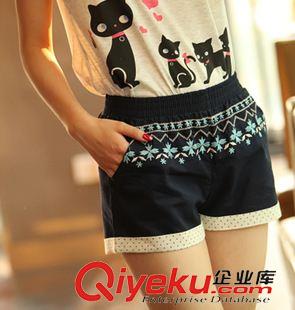 休閑短褲 6252#實拍2015夏裝新款日系森女系文藝系刺繡休閑百搭甜美短褲原始圖片2