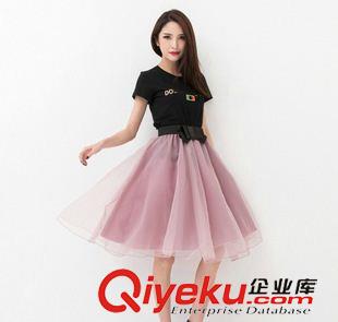 2015時尚套裝 新款歐根紗連衣裙2014女韓版蕾絲印花兩件套女裝連衣裙