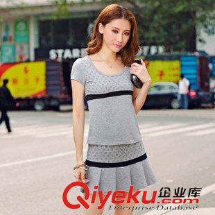 短袖套裝（中高端） 2015夏款新款女裝拼色修身短裙網(wǎng)球套裝夏季時尚休閑套裝 女原始圖片3