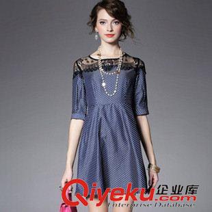 連衣裙 2015秋裝新款中袖牛仔裙連衣裙歐洲站蕾絲拼接A字裙修身女連衣裙
