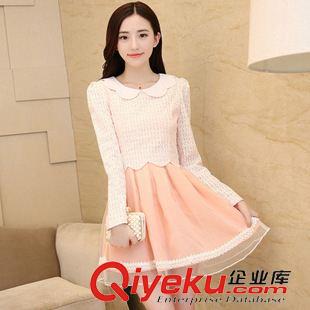 連衣裙 2015女秋裝新款假兩件娃娃領長袖連衣裙 修身顯瘦韓版連衣裙