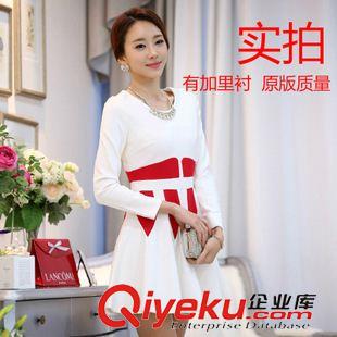連衣裙 2015秋裝新品女裝連衣裙 韓版時(shí)尚修身顯瘦圓領(lǐng)長(zhǎng)袖拼色連衣裙