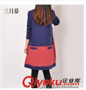 連衣裙 2015秋季新款韓版大碼女裝寬松拼接中長款格子長袖棉麻A字連衣裙原始圖片3