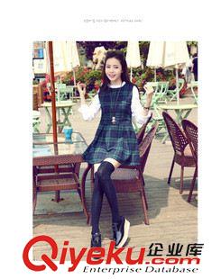 連衣裙 韓版2015秋裝新款女格子拼接寬松長袖立領(lǐng)連衣裙原始圖片3