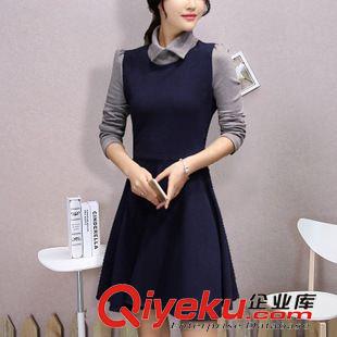連衣裙 2015秋季新品長袖連衣裙韓版圓領女裝秋雙排扣包臀半身裙秋裝女裝