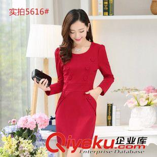連衣裙 2015秋季新品長袖連衣裙韓版圓領女裝秋雙排扣包臀半身裙秋裝女裝原始圖片3