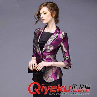 西裝外套 2015秋季新款歐美gd提花短外套女大碼時尚印花修身小西裝原始圖片2