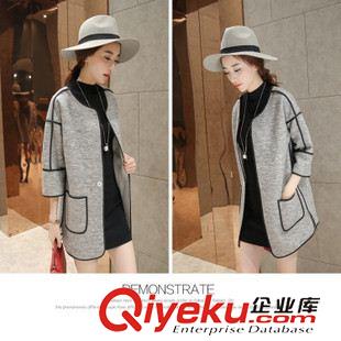 外套 秋季新品2015韓版大碼寬松拼接口袋七分袖休閑中長款外套女開衫薄原始圖片2