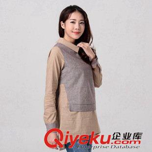 2015秋裝棉麻來襲 2015秋新款大碼女裝韓版中長(zhǎng)個(gè)性拼接紐扣翻領(lǐng)假兩件棉麻孕婦襯衫