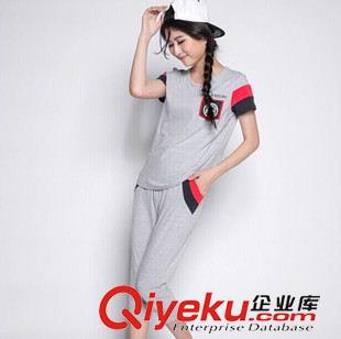 女式休閑套裝 2015夏季新款韓版大碼休閑運動套裝 短袖純棉套裝夏裝女七分褲原始圖片3