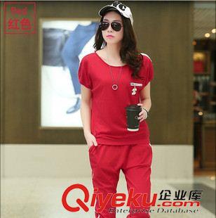 5月新款 2015夏季新品大碼印花衛(wèi)衣胖MM寬松休閑運(yùn)動(dòng)套裝女短袖原始圖片2
