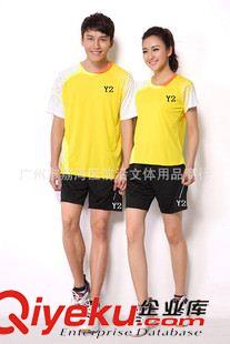 Y2運動服 2015年新款 短袖圓領(lǐng)羽毛球服 男女情侶套裝 透氣快干料球服3327