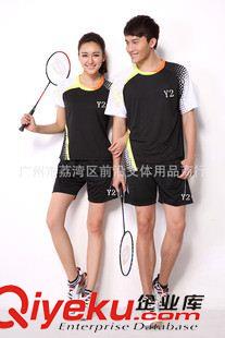 Y2運動服 2015年新款 短袖圓領(lǐng)羽毛球服 男女情侶套裝 透氣快干料球服3327