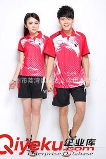 V運動服 15年新款情侶運動服 韓國比賽隊服 男女反領短袖羽毛球服套裝1073原始圖片2