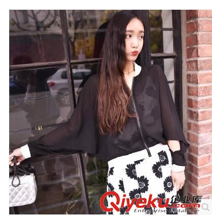 2015年4月新款 歐美蝙蝠袖半ts飄逸百搭防曬服雪紡?qiáng)A克衫短外套女原始圖片2