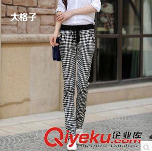 2015年4月新款 英倫黑白格子褲女休閑褲彈力大碼千鳥格女褲顯瘦小腳褲原始圖片2