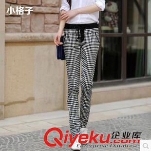 2015年4月新款 英倫黑白格子褲女休閑褲彈力大碼千鳥格女褲顯瘦小腳褲原始圖片3