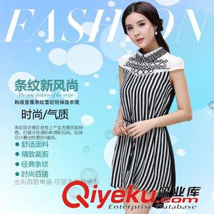 2015年4月新款 連衣裙夏新款女款韓版顯瘦條紋雪紡短袖大碼中長款裙子原始圖片2