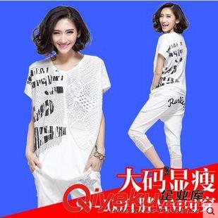 2015年4月新款 夏季新款歐美大碼t恤女短袖胖mm上衣寬松顯瘦中長(zhǎng)款