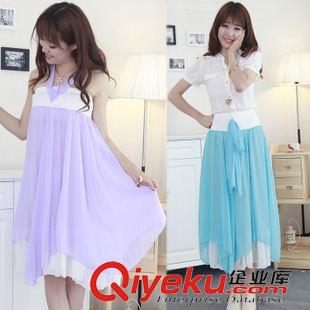 2015年6月新款 2015新款女裝不規(guī)則兩穿吊帶半身裙長裙裹胸純色雪紡連衣裙原始圖片2