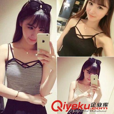 2015年6月新款 夏季新品歐美百搭后背交叉純色短款修身針織背心吊帶原始圖片2