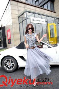 2015年6月新款 夏裝女套裝 新款韓版連衣裙套裙時尚雪紡短袖上衣修身大擺長裙潮原始圖片3